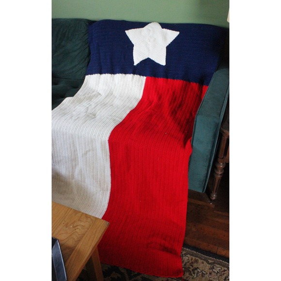 Other - Handmade Crochet Texas State Flag Blanket Afghan Lone Star Red White Blue Throw